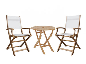 Lucas 3-Piece Round Teak Outdoor Bistro Set in White with Folding Table and Armchairs Outdoor bistro Set