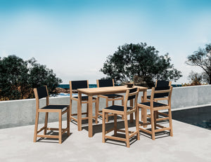 Marais 7-Piece Rectangular Teak Outdoor Counter Height Dining Set in Black Outdoor Dining Set
