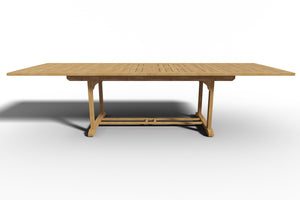 Olivier Rectangular Teak Outdoor Dining Table with Double Extensions and Umbrella Hole Outdoor Table