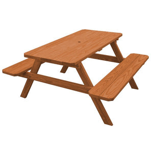 Spruce Economy Picnic Table with Attached Benches 4' or 5' Picnic Table 5ft / Cedar Stain / Include Standard Size Umbrella Hole