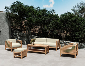 Sylvie 5-Piece Teak Outdoor Patio Deep Seating Set with Subrella Canvas Cushions Outdoor deep seating
