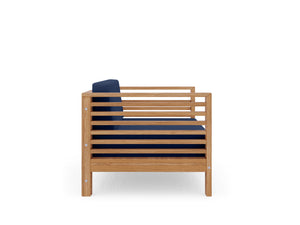 Sylvie 5-Piece Teak Outdoor Patio Deep Seating Set with Subrella Navy Cushions Outdoor deep seating