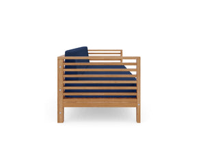 Sylvie 5-Piece Teak Outdoor Patio Deep Seating Set with Subrella Navy Cushions Outdoor deep seating