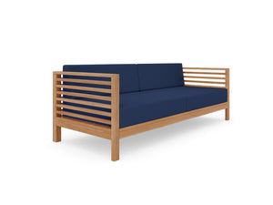 Sylvie 5-Piece Teak Outdoor Patio Deep Seating Set with Subrella Navy Cushions Outdoor deep seating