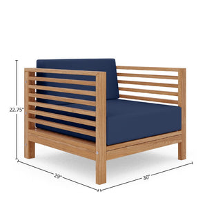 Sylvie 5-Piece Teak Outdoor Patio Deep Seating Set with Subrella Navy Cushions Outdoor deep seating