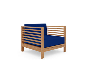 Sylvie 5-Piece Teak Outdoor Patio Deep Seating Set with Subrella True Blue Cushions Outdoor deep seating