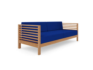 Sylvie 5-Piece Teak Outdoor Patio Deep Seating Set with Subrella True Blue Cushions Outdoor deep seating