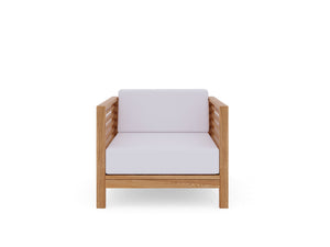 Sylvie 5-Piece Teak Outdoor Patio Deep Seating Set with Subrella White Cushions Outdoor deep seating