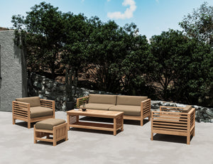 Sylvie 5-Piece Teak Outdoor Patio Deep Seating Set with Sunbrella Fawn Cushions Outdoor deep seating