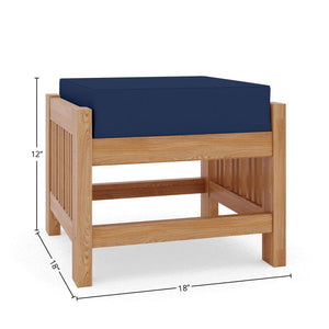 Sylvie Teak Outdoor Ottoman with Sunbrella Navy Cushion Ottoman