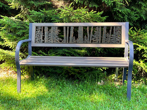 Two-Tone Tube Steel Aspen and Evergreens Bench outdoor furniture