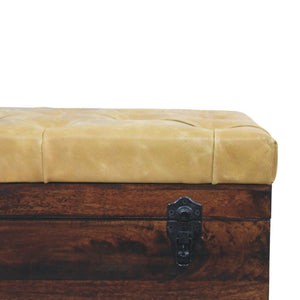 Walnut Storage Trunk Bench with Tan Leather Bench
