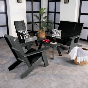 2 Barcelona Modern Adirondack Chairs, with 1 Barcelona Double Wide Modern Adirondack Chair & 1 Conversation Table Conversation Set