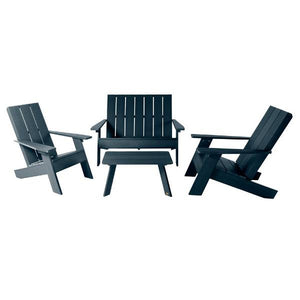 2 Barcelona Modern Adirondack Chairs, with 1 Barcelona Double Wide Modern Adirondack Chair & 1 Conversation Table Conversation Set Federal Blue