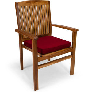 5-Piece Oval Extension Teak Table Stacking Chair Set with Cushions Dining Set Red