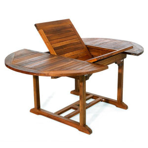 7-Piece Oval Extension Teak Table Folding Chair Set with Cushions Dining Set