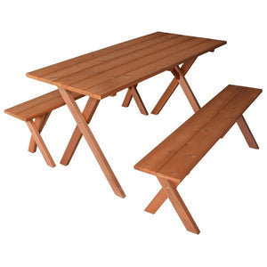 A & L Furniture 5ft Cedar Economy Table with 2 Benches Table Cedar