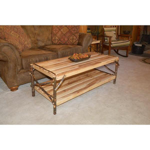 A & L Furniture Hickory Coffee Table with Shelf Table Rustic Hickory
