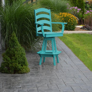 A & L Furniture Ladderback Swivel Bar Chair w/ Arms Outdoor Chairs Aruba Blue