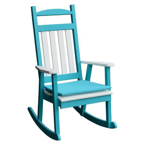 A & L Furniture Poly Classic Porch Rocker w White Accents Rocker Chair Aruba Blue