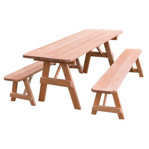 A & L Furniture Pressure Treated Pine Traditional Table with 2 Benches Dining Bench Sets 4ft / Unfinished / No