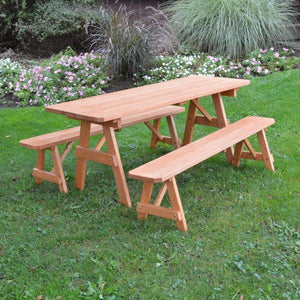 A & L Furniture Pressure Treated Pine Traditional Table with 2 Benches Dining Bench Sets 4ft / Unfinished / No