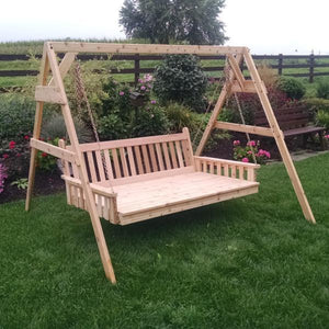 A & L Furniture Western Red Cedar 2x4 A-Frame Swing Stand for Swing or Swingbed (Hangers Included) Porch Swing Stands 4ft / Unfinished