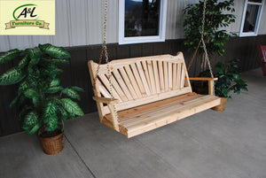 A & L Furniture Western Red Cedar Fanback Porch Swing Porch Swings 4ft / No / Unfinished