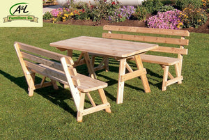 A & L Furniture Western Red Cedar Picnic Table with 2 Backed Benches Picnic Table 4ft / Unfinished / No