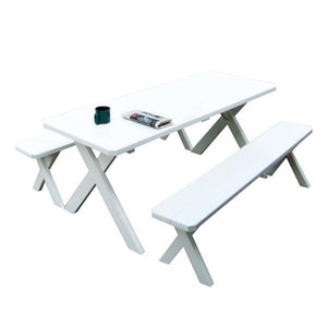 A & L Furniture Yellow Pine Cross Legged Picnic Table with 2 Benches Picnic Table 4ft / Unfinished / No