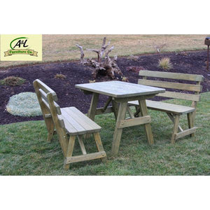 Yellow Pine Picnic Table with 2 Backed Benches - The Charming Bench Company