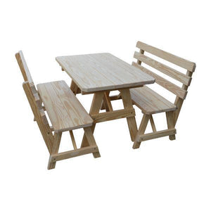 A & L Furniture Yellow Pine Picnic Table with 2 Backed Benches Size 6ft - 8ft Picnic Table 6ft / Unfinished / No