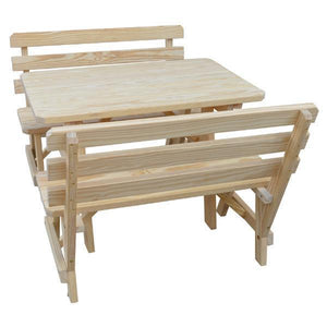 A & L Furniture Yellow Pine Picnic Table with 2 Backed Benches Size 6ft - 8ft Picnic Table 6ft / Unfinished / No