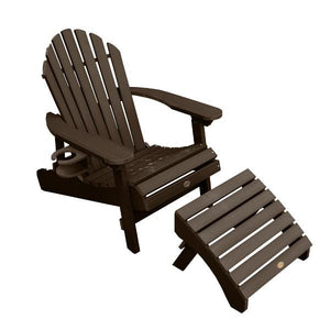 Adirondack 1 Hamilton Folding & Reclining Outdoor Chair with 1 Ottoman & 1 Easy-add Cup Holder Conversation Set Black