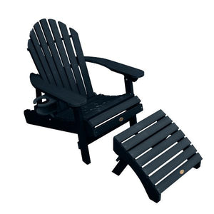 Adirondack 1 Hamilton Folding & Reclining Outdoor Chair with 1 Ottoman & 1 Easy-add Cup Holder Conversation Set Federal Blue