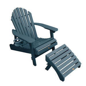 Adirondack 1 Hamilton Folding & Reclining Outdoor Chair with 1 Ottoman & 1 Easy-add Cup Holder Conversation Set Nantucket Blue