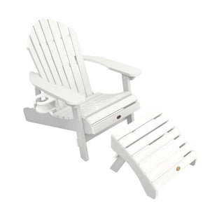 Adirondack 1 Hamilton Folding & Reclining Outdoor Chair with 1 Ottoman & 1 Easy-add Cup Holder Conversation Set White