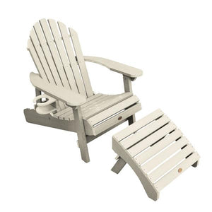 Adirondack 1 Hamilton Folding & Reclining Outdoor Chair with 1 Ottoman & 1 Easy-add Cup Holder Conversation Set Whitewash