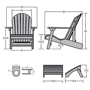 Adirondack 1 King Hamilton Folding and Reclining Chair with 1 Folding Ottoman and 1 Cupholder Conversation Set