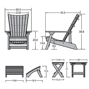 Adirondack Manhattan Beach Chair with Folding Side Table & Ottoman Conversation Set