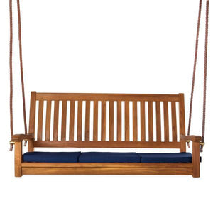 All Things Cedar Teak Porch Swing with Cushion Porch Swings Blue