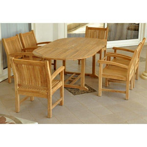 Anderson Teak Bahama Sahara Armchair 7-Pieces 87" Oval Dining Set Dining Set