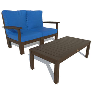 Bespoke Deep Seating Loveseat and Conversation Table Chair Cobalt Blue / Weathered Acorn