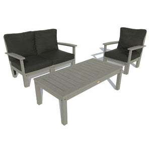 Bespoke Deep Seating Loveseat, Chair and Conversation Table Chair Jet Black / Coastal Teak