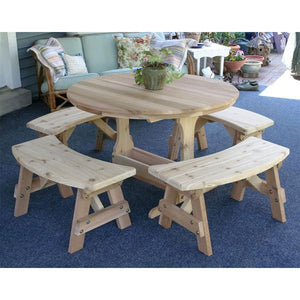 Creekvine Design Cedar Round Trestle Dining Set Picnic Table 35 Inch / Unfinished / No