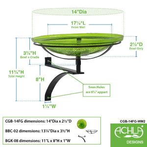 Fern Green Crackle Glass Birdbath Bowl Birdbath Bowl