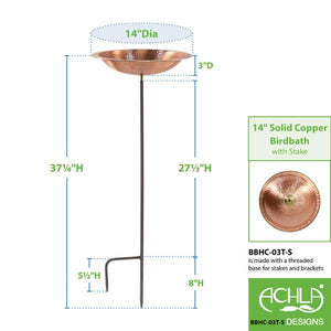 Hammered Solid Copper Birdbath Birdbath