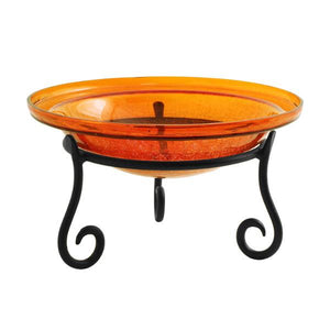 Mandarin Crackle Glass Birdbath Bowl Birdbath Bowl 12 inch / Birdbath with Short Stand