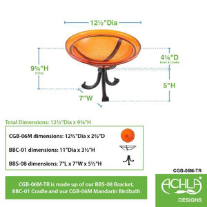 Mandarin Crackle Glass Birdbath Bowl Birdbath Bowl