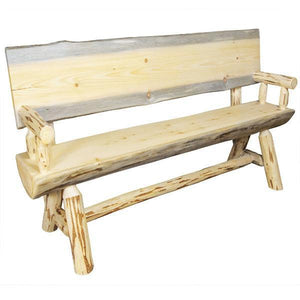 Montana Woodworks Montana Half Log Bench with Back & Arms Garden Benches 4ft